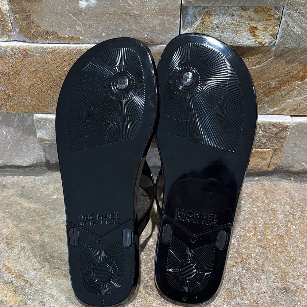 NEW Michael Kors, Lillie Black and Gold MK Logo Sandals - Picture 5 of 5
